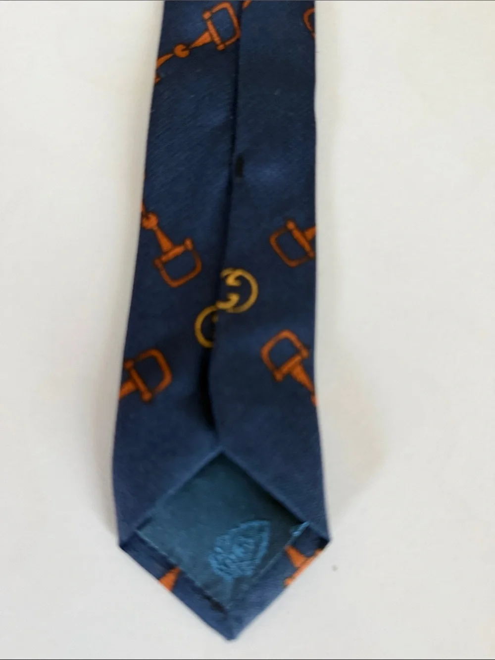GUCCI Vintage Horsebit & Interlocking GG Logo Silk Tie | Navy & Gold